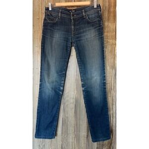 AJ Armani Jeans Womens Dark Distressed Wash Straight Leg Preppy Stretch Sz 29x29